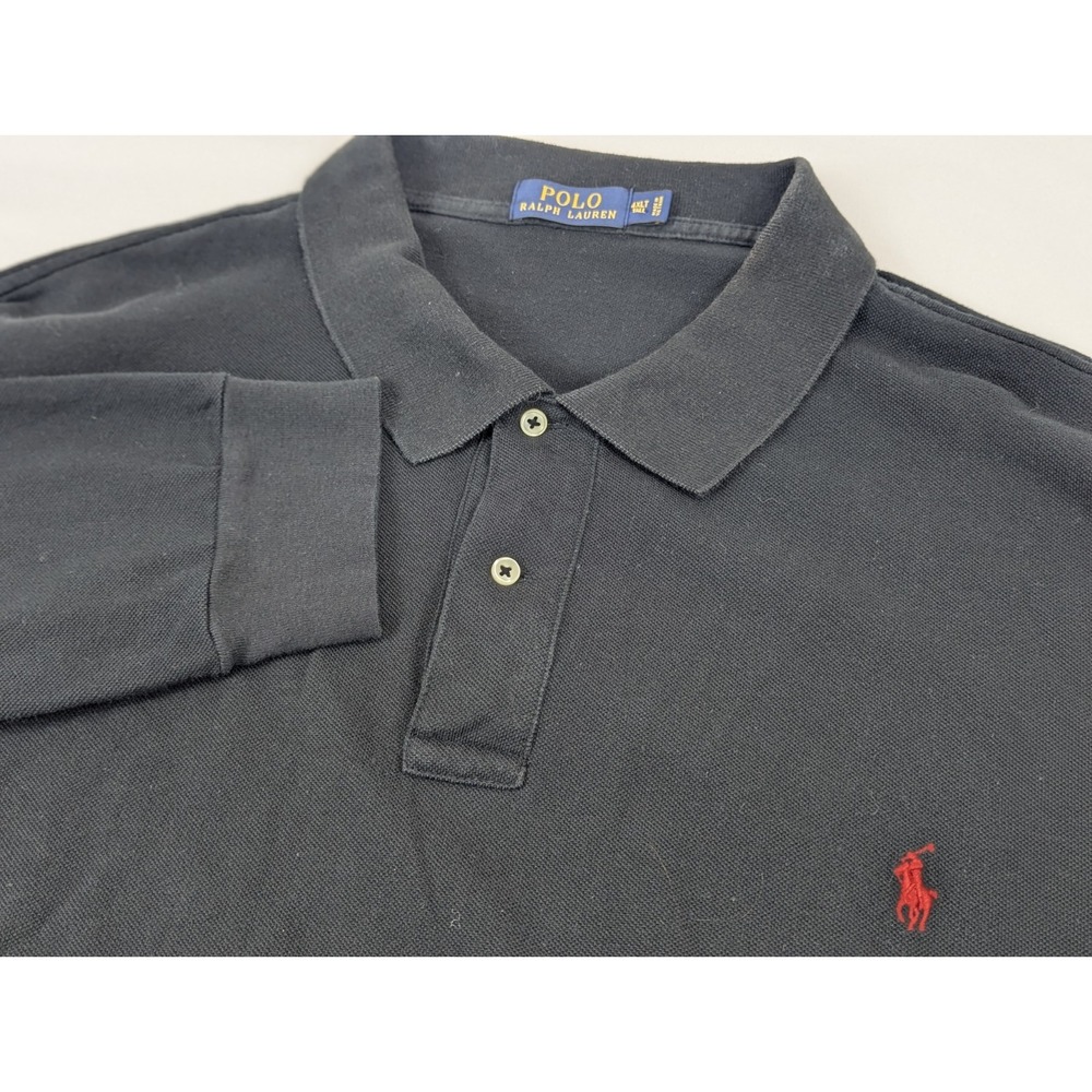 Polo Ralph Lauren Mens 4XLT Black Long Sleeve Piqué Polo Shirt Red Pony Logo